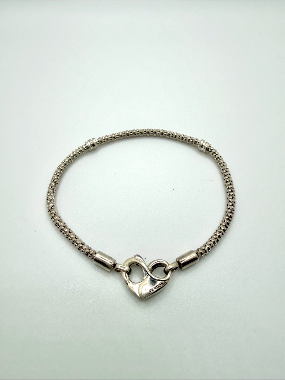 Pandora Sterling Silver Infinity Heart Clasp Bracelet 925 ALE Woven Chain 7.5”
